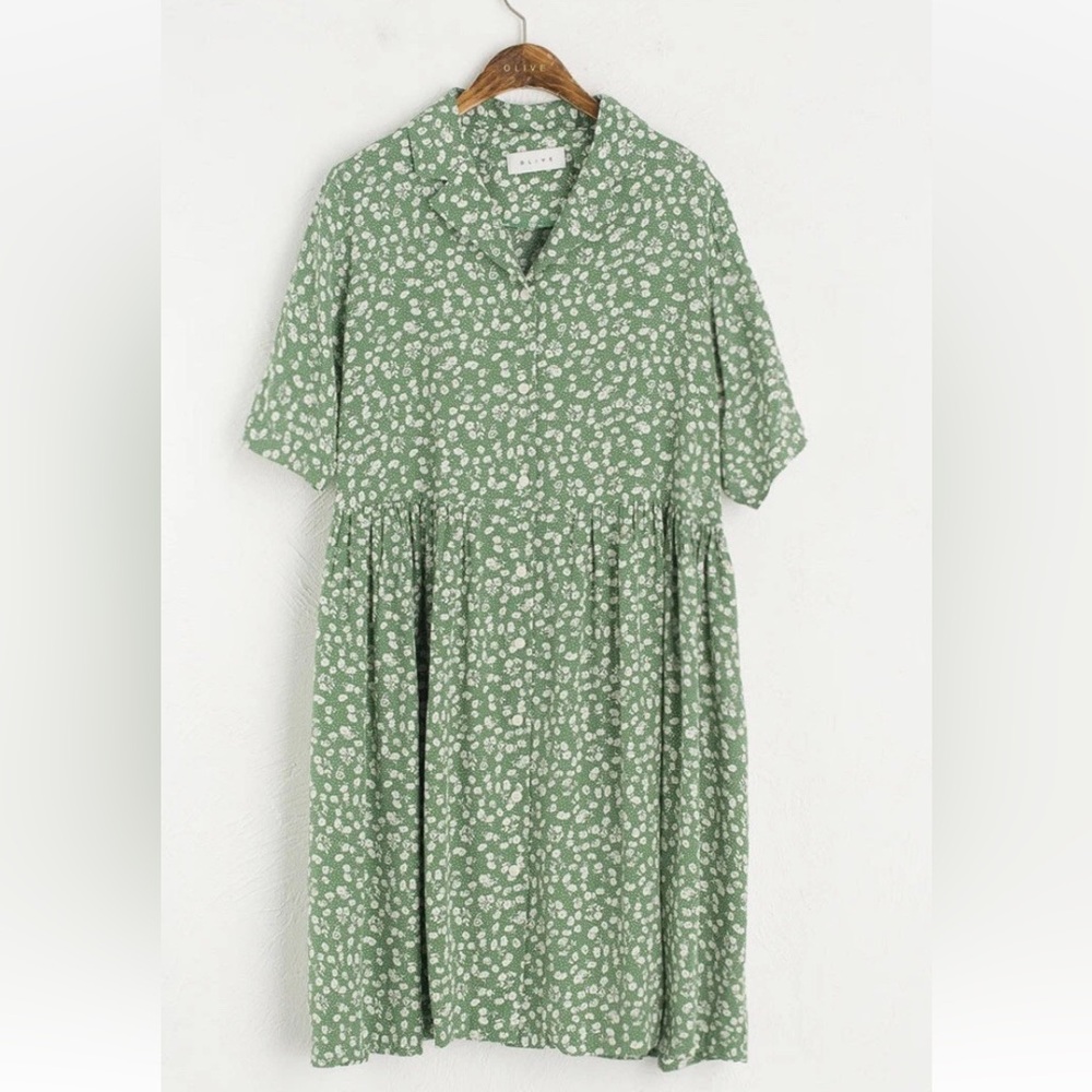OLIVE Women’s Rosie Babydoll Dress Green White Floral S